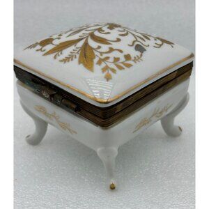 1940s ISCO Japan Footed Porcelain Gilt Hinged Trinket Box